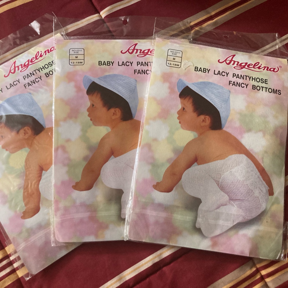 Baby Girls' ANGELINA Laced TIGHTS With Fancy Lace Bottoms  Size 12-18M